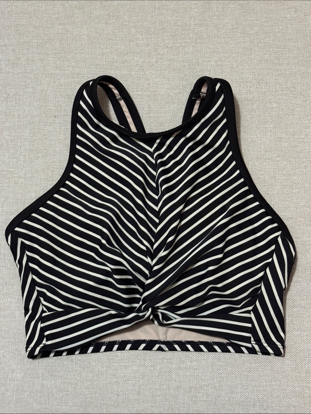 EUC Kona Sol Halter Style Swim Top-Sz S-Biack n White Stripes - Picture 1 of 9